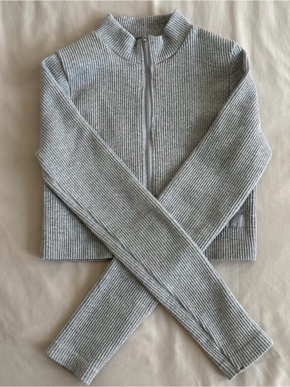 Urban Planet Light Gray Ribbed Zip-Up Long Sleeve Top